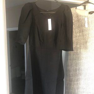 J.Crew Black Tall Puff-sleeve Wool Sheath Dress